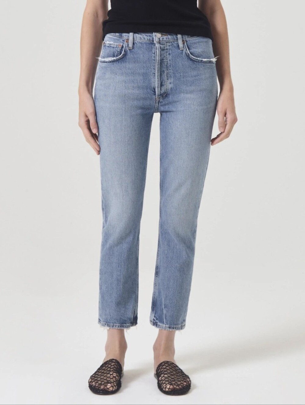 New Agolde Riley Crop High Rise Straight Jeans 28 Quiver Wash Button Fly Stretch